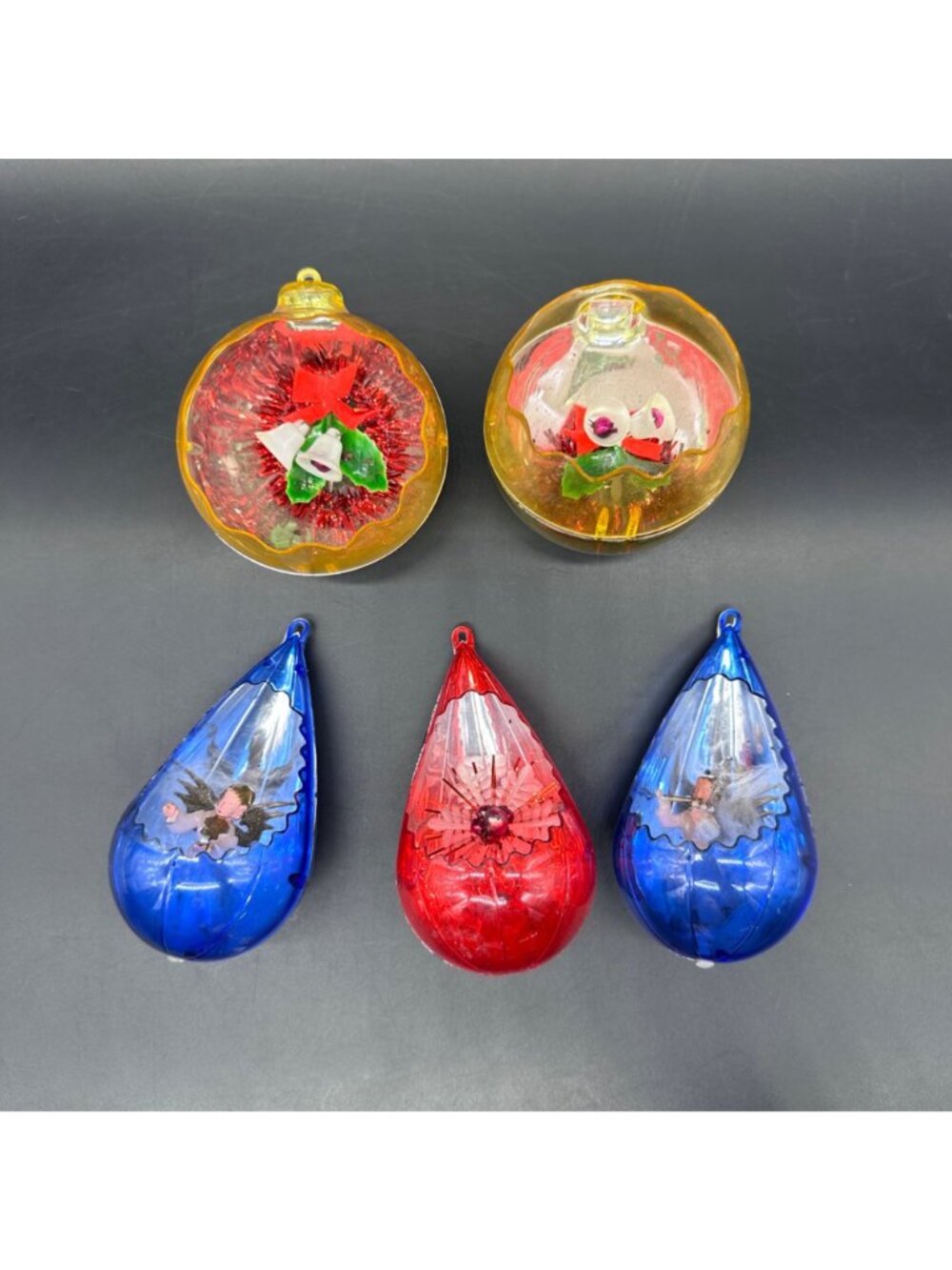 Vintage Jewel Brite Christmas Ornaments Dioramas Set Of 5 Mid Century Plastic - Picture 2 of 14